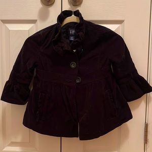 Black Gap Girls velvet jacket with cute sleeves and ruffle collar